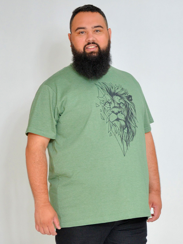 Camiseta Plus Size Leão Mescla Verde