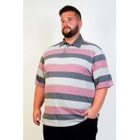 Camiseta Polo Plus Size Listrada Rosa