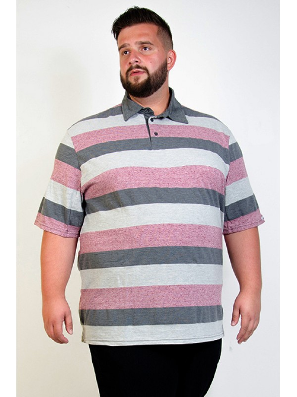 Camiseta Polo Plus Size Listrada Rosa